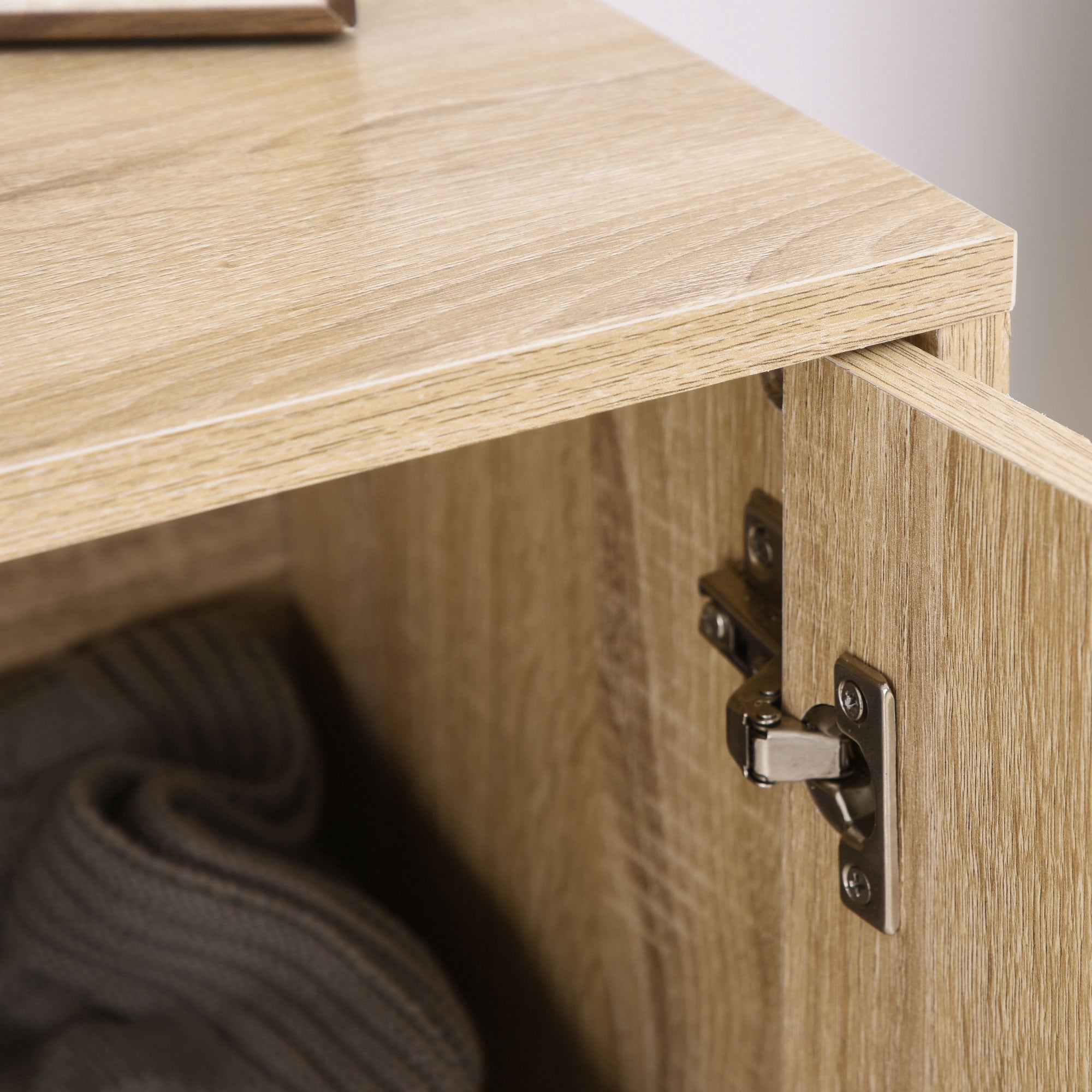 HOQBN 2‑Tier Storage Cabinet with Sturdy Steel Frame, Practical Handles and Decorative Tabletop, Unique Stylish Storage Unit for Living Room Bedroom Entryway