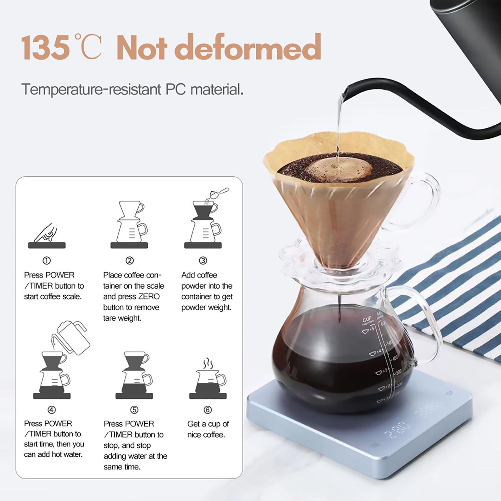 YAHHU High Precision Digital Coffee Scale with Built-In Timer and LED Display, USB Type-C Rechargeable Espresso Scale, 3000g / 6.6 lbs Max Weighing, 0.1g Accuracy, Measures in oz/ml/g, Light Blue