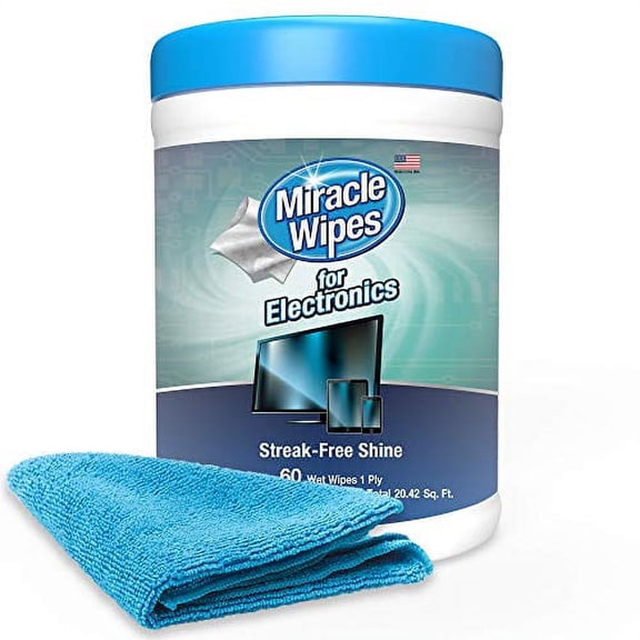 MiracleWipes For Cleaning  TV/Phones/Monitors and More with Blue Microfiber Towel, 60 Count, 48oz