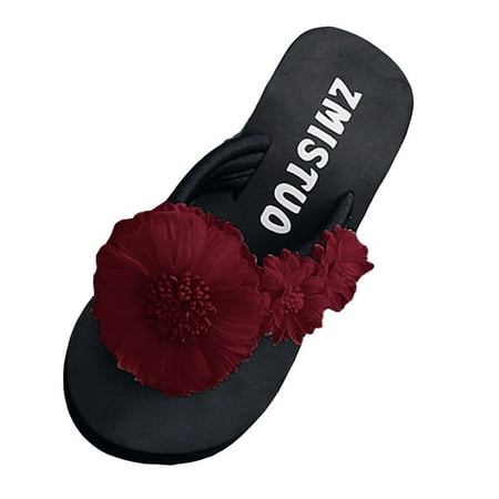 

knqrhpse slippers for women Fashion Flip- flop Slip-on Open Toe Flower Wedges Color Slipper Shoes womens slippers house slippers for women