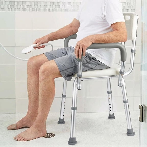 Shower Chair Seat with Arms and Back Adjustable Bathtub Bench for Elderly Slip Resistant 350lb Capacity