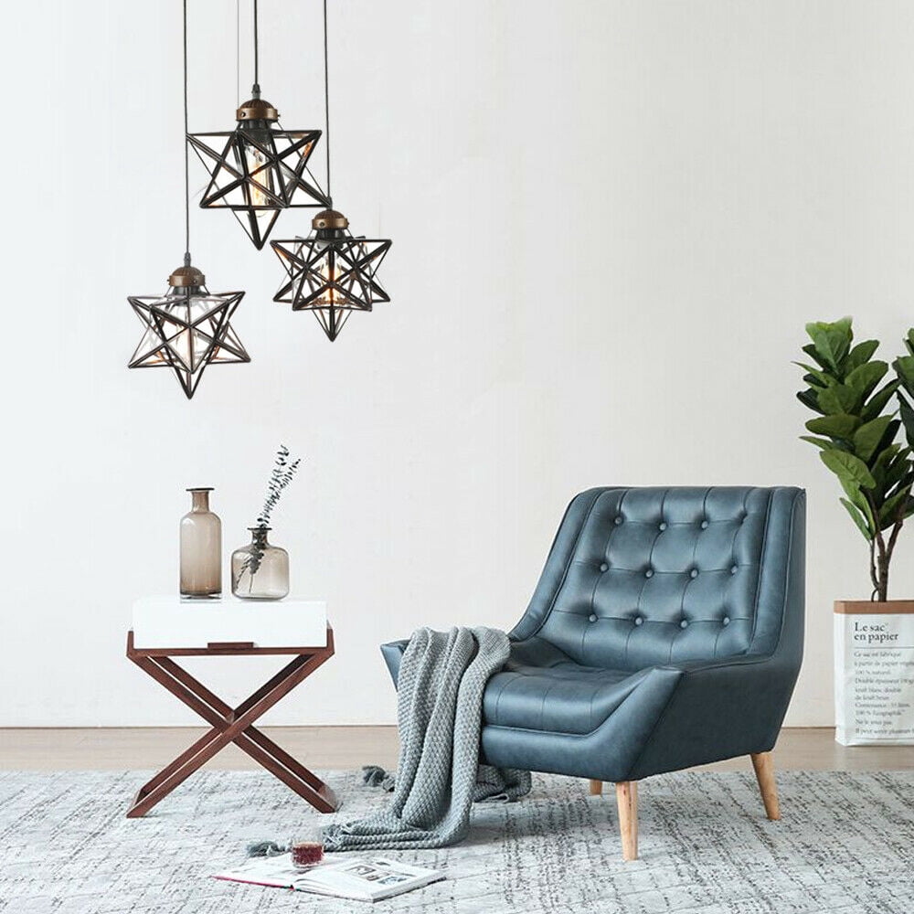 Miumaeov Moravian Star Pendant Light 3-Light Vintage Clear Glass Chandelier Star Hanging Lighting Fixture Adjustable Height for Kitchen Island Living Room Bedroom Brown