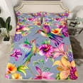 thumbnail image 2 of jejeloiu Cute Cartoon Hummingbird Queen Sheet Sets,Rustic Floral Flat Sheet,Purple Botanical Flower Queen Fitted Sheet For Girls Kids,Luxury Bedroom Decor,4 Pieces, 2 of 7