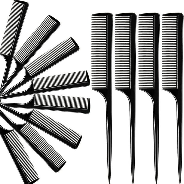12 Pack Rat Tail Comb Styling Comb Plastic Anti Static Heat Resistant Tail Comb For All Hair Types Fine Tooth Tail Comb For Men And Women (black)