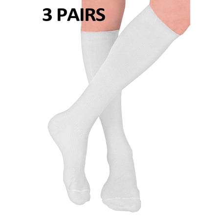 3 Pair White Compression Socks for Men and Women – 15-20 mmHg Medical Nurse Socks for Varicose Veins, Running, Athletic, Sports -Free Eyeglass Pouch (Large/XL,White)