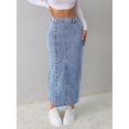 thumbnail image 6 of Light Wash-2 Denim Midi Skirt With Front Button Closure And High Side Slit, 6 of 30