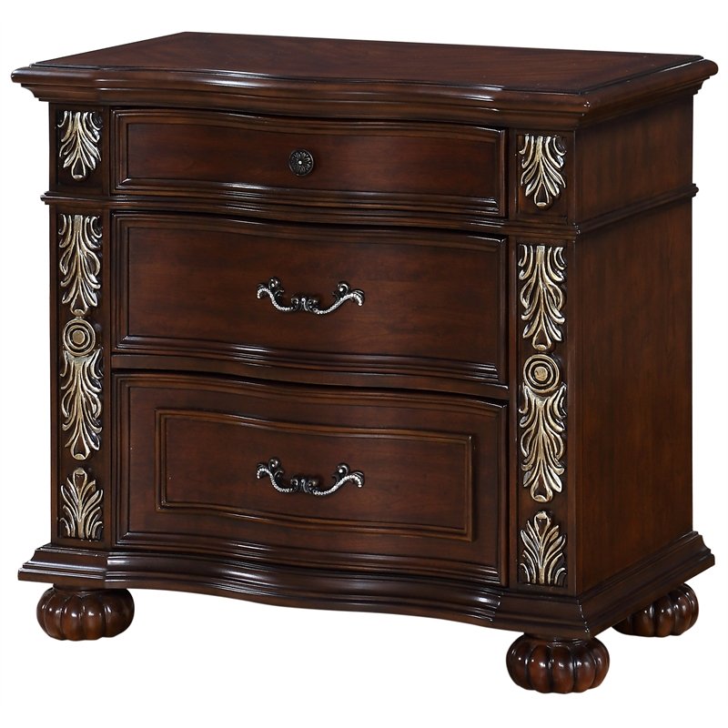 Cosmos Furniture Rosanna Traditional Nightstand In Cherry Finish Wood Walmart Com Walmart Com