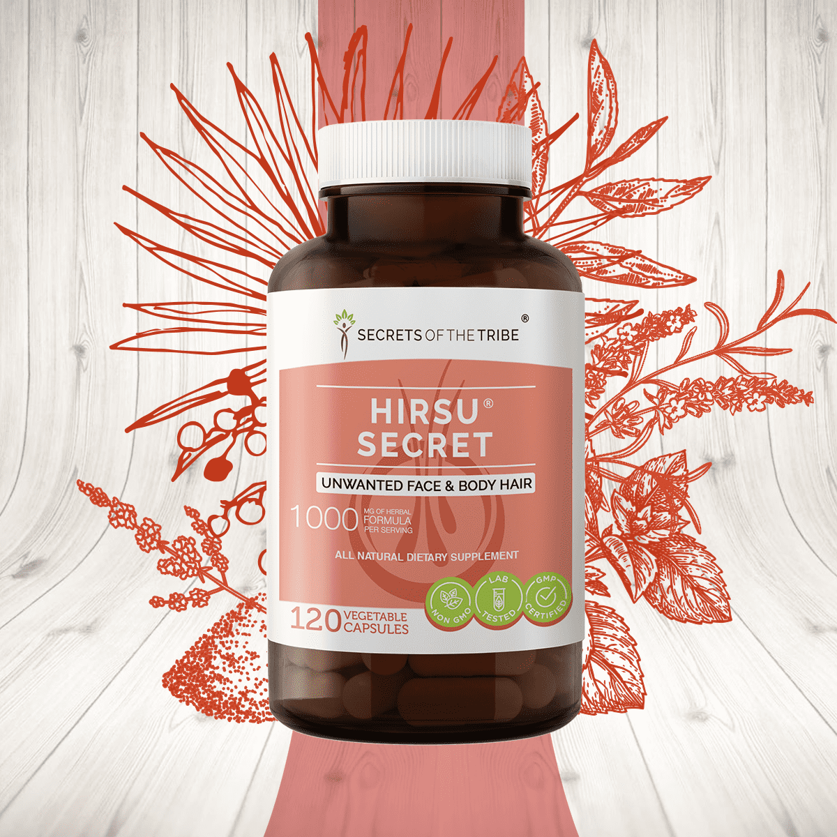 Hirsu Secret 120 Capsules, 500 mg, Saw Palmetto, Black Cohosh, Vitex