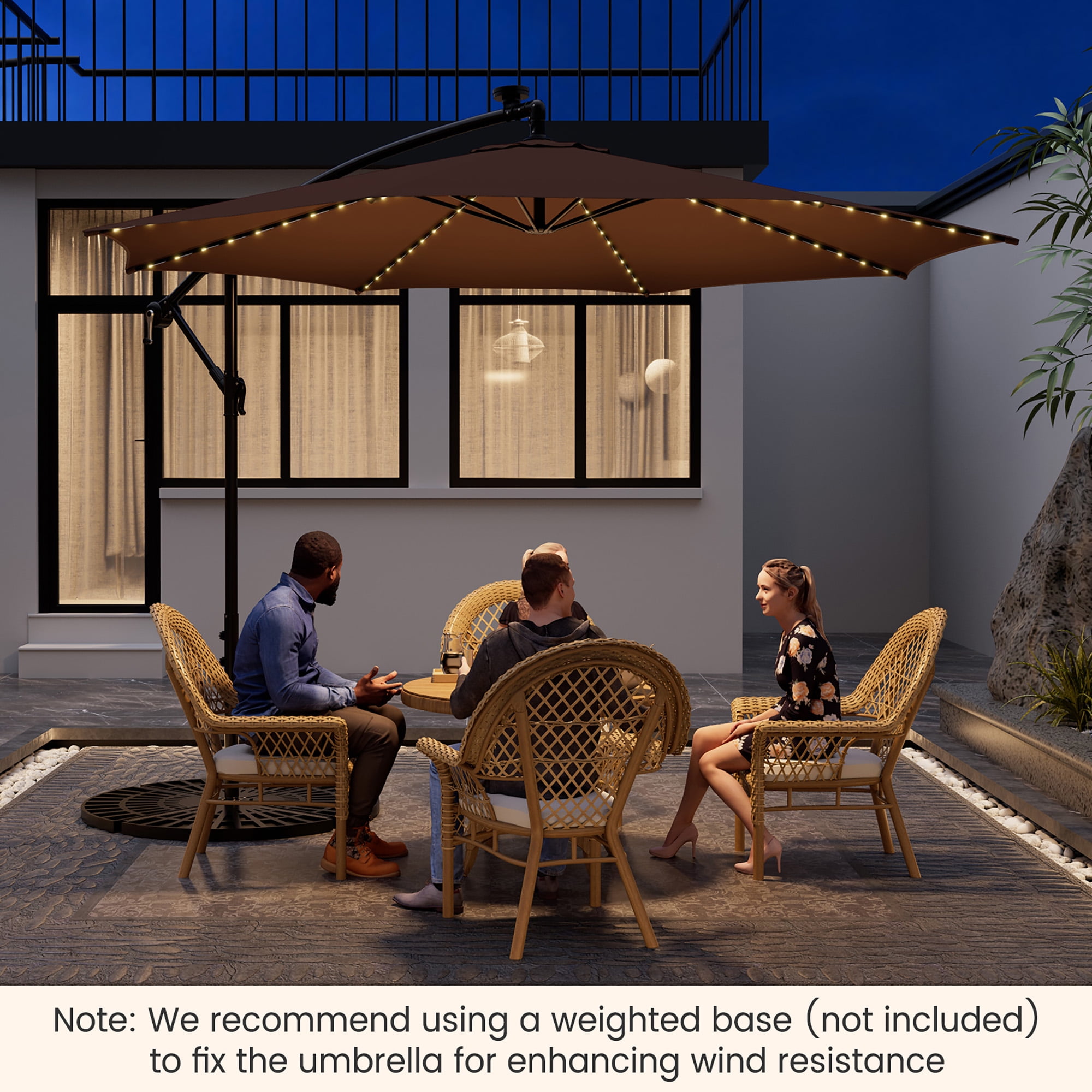 Costway 96" Coffee Rectangle Cantilever Patio Umbrella, Fade Resistant