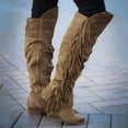 thumbnail image 4 of Women's Women's Winter Warm Fringe Knee High Boots Casual Over The Knee Retro Chunky Heel Zipper Long Boots Square Heels Shoes, 4 of 5