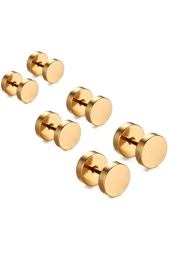 Stainless Steel Women/Men Stud Earrings Dumbbell Ear Piercing Plugs 3 Pairs