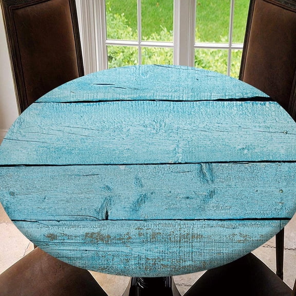 Wooden Elastic Fitted Edged Round Tablecloth Waterproof Anti-Shrink Soft Polyester Table Cloth Washable Table Cover for Banquet Home Indoor or Outdoor, Tablecloth Size 50"(Fit for 38.2"-42.1" Table)