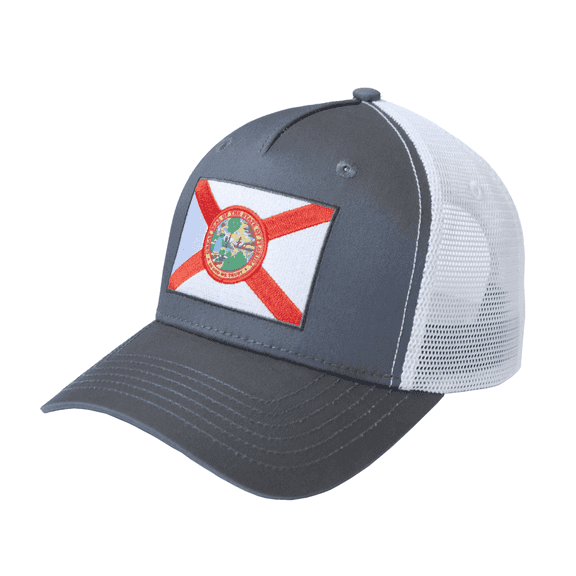 Premium Florida Flag Hat for Men and Women – Snapback Trucker Baseball Cap by International Tie (Grey/White)