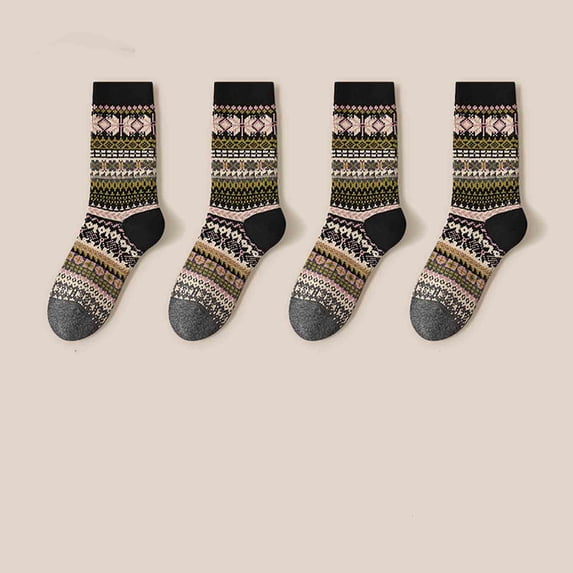 Fengactive 4 Pack Womens Winter Floor Socks Non Slip Thick Cozy Plush Socks Warm Patterned Sherpa Lined Home Socks