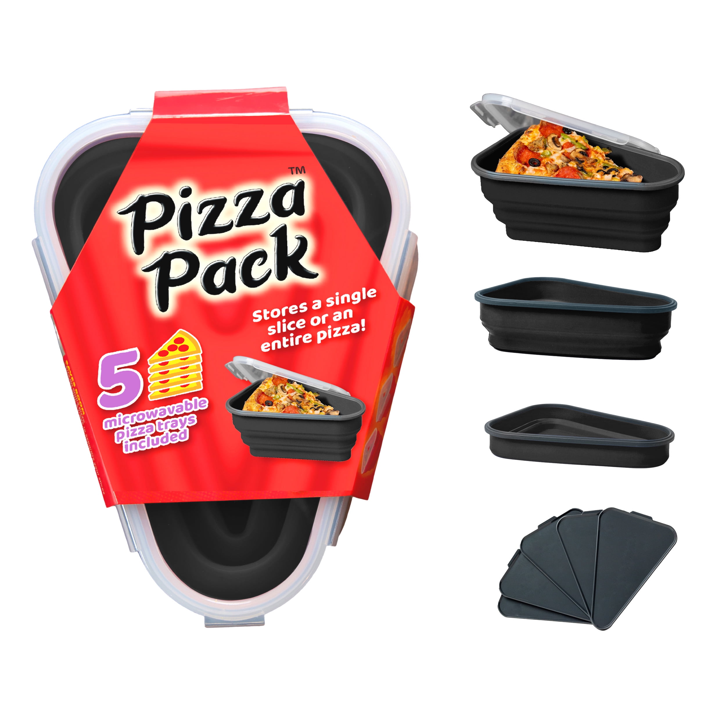 PIZZA PACK™ The Perfect Reusable Pizza Storage Container with 5 Microwavable Serving Trays BPA