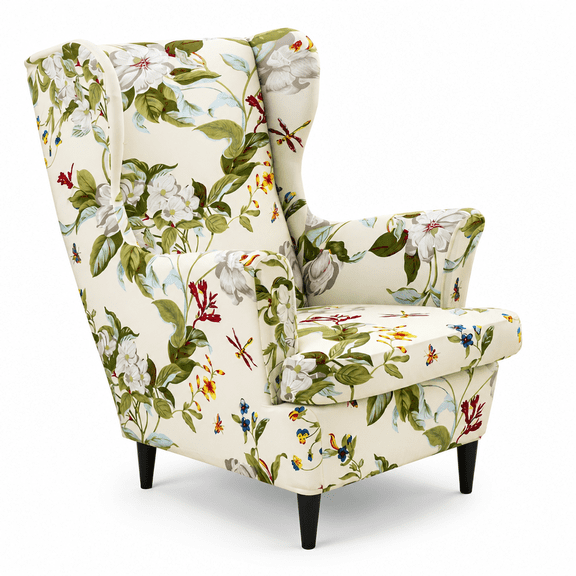 Florenta Floral Printed Wing Chair Cover Spandex Sofa Armchair Covers Nordic Wingback Chairs Slipcovers with Seat Cushion Slipcover