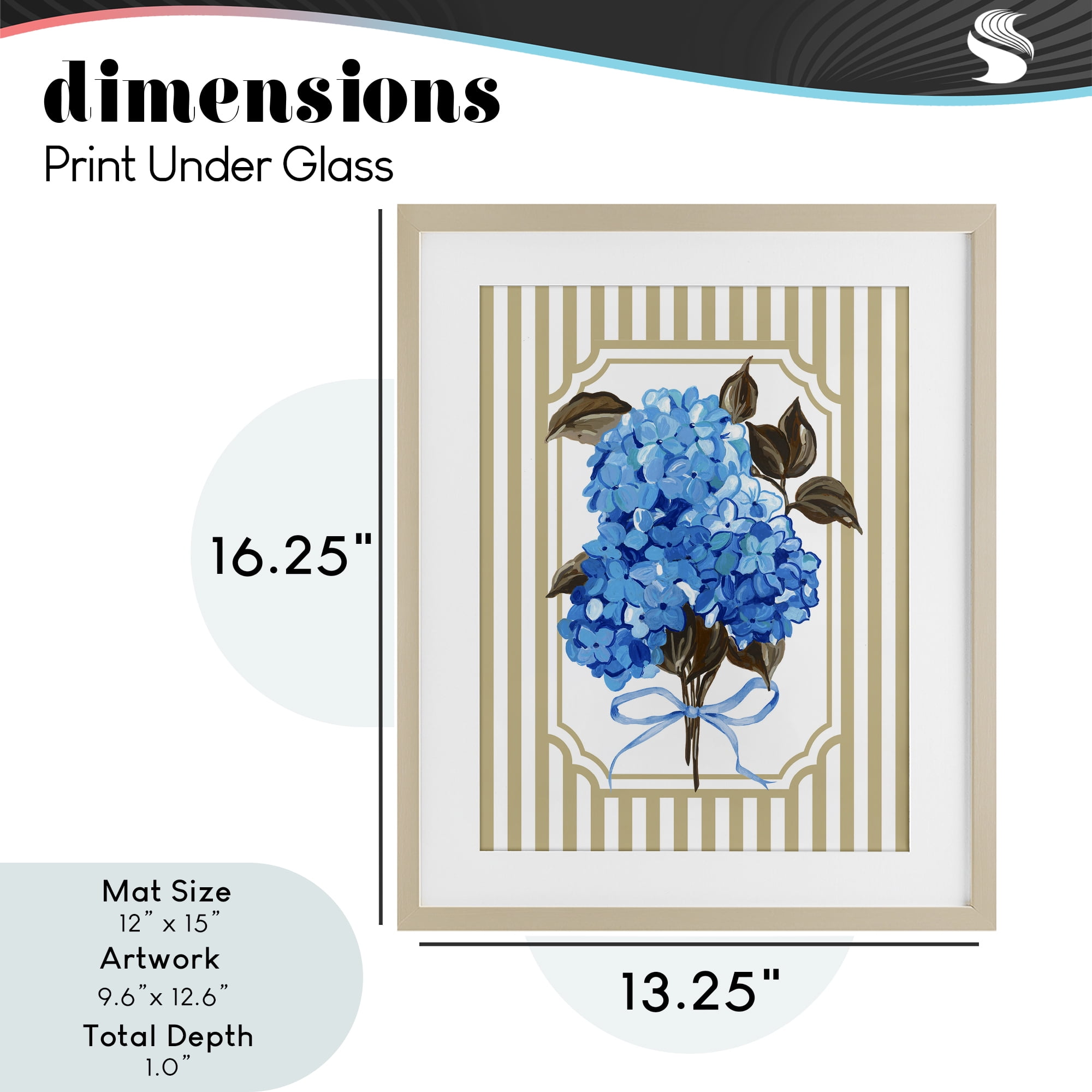 Blue Hydrangea Blossom Bow Birch Framed Print Under Glass, design by Adonna Ebrahimi