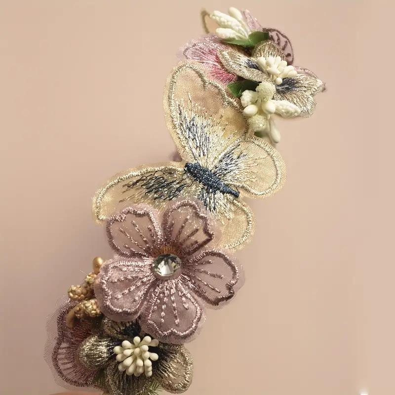 1PC Vintage Glamour Butterfly Flower Headband - Elegant  Hair  Decorative Design, and Comfortable Wear for Women's Daily