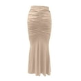 thumbnail image 5 of Byworldtasic Womens Solid Color Skirts Women's Casual Ruched High Waisted Fishtail Bodycon Long Maxi Skirt, 5 of 6