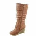 thumbnail image 3 of Pure-65 Women's Fashion Round Toe Slouch Large Buckle Wedge Mid Calf Boot Shoes ( Tan, 6 ), 3 of 3