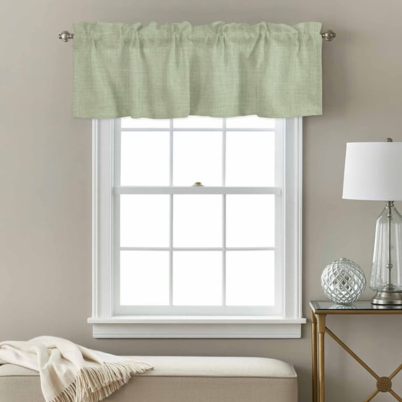Vintage Linen Window Valance for Kitchen, Pastoral Sage Green Linen Texture Farmhouse Rod Pocket Short Curtain for Small Windows, Light Filtering Decorative Valance, 60 x 14 Inch, 1 Panel