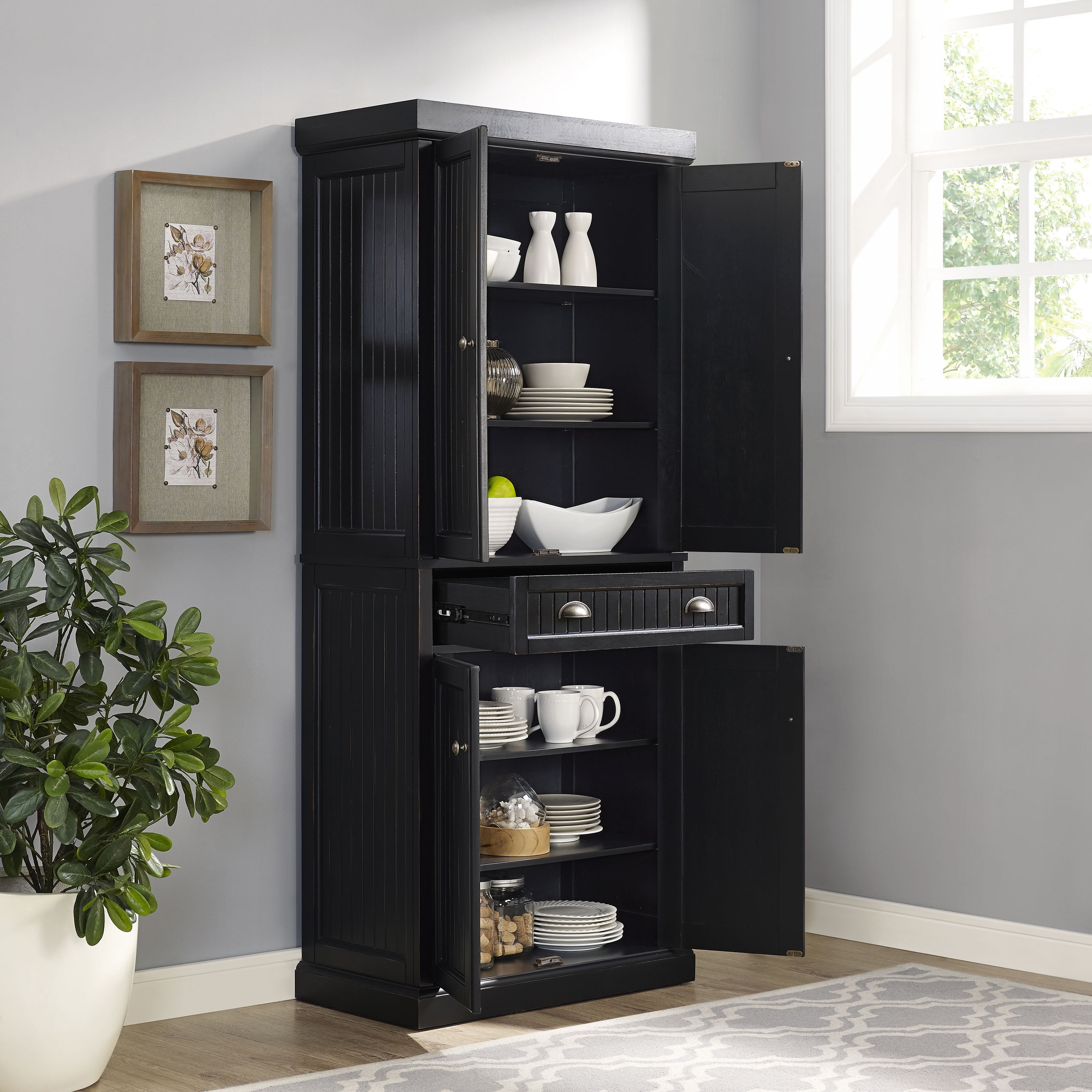Crosley Furniture Seaside Coastal Pantry Storage Cabinet with Shelves, Kitchen, Dining, or Laundry Room