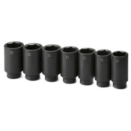 SK Hand Tool 4007 7Piece 1/2 in. Drive Axle Nut Deep Impact Socket Set