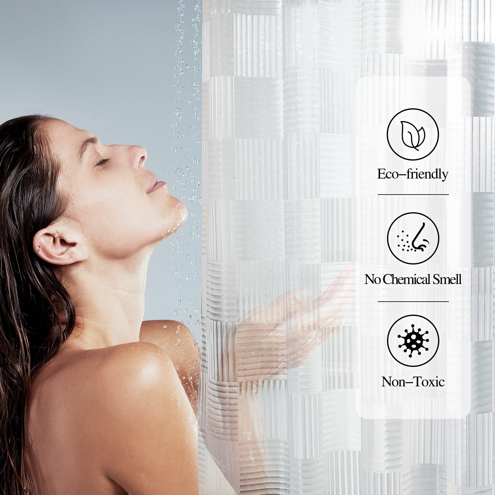 Inosoo Clear Shower Curtain Liner, 72"x 84" Extra Long Heavy Duty EVA Plastic Shower Curtain with 3D Geometric Design, Waterproof Shower Liner with Magnets