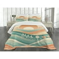 thumbnail image 2 of Ambesonne Boho Quilted Bedspread Set 3 Pcs, Funky Mid Century Mountains, Queen Size, Dark Salmon Seafoam Beige, 2 of 4