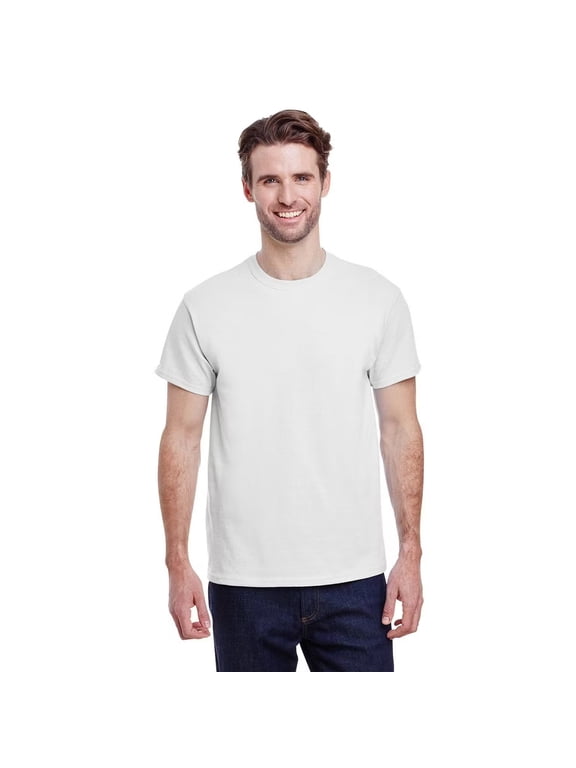 Short Sleeve T-Shirt for Men, Heavy Cotton Crewneck Classic Shirt, White Tee, 5XL