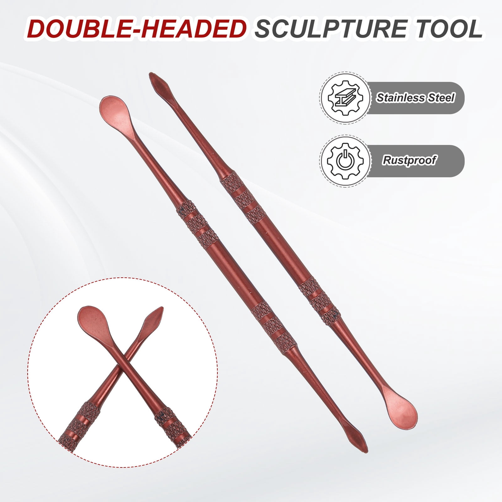 Uxcell 22pcs Wax Carving Tool 4.8" Double-Headed Stainless Steel Sculpture Tools Kit Modeling Engraving Sculpting Spoons for Clay Pottery Crafts Shaping, Rose Gold