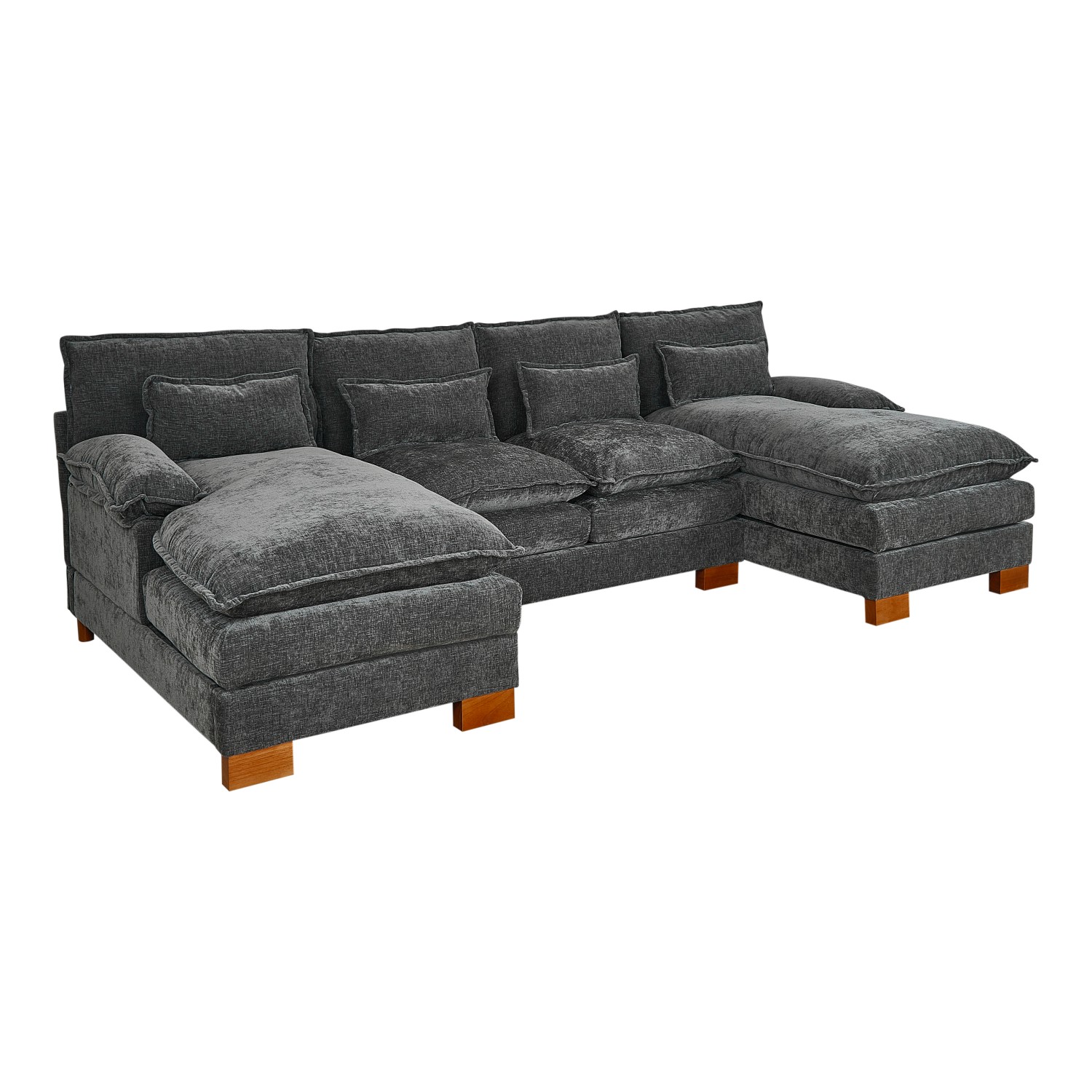 Gewnee Oversize Luxury U-Shaped Chenille Sectional Sofa Couch with Double Chaise and Pillows ,4 Seat Modular Sofa Couches for Living Room