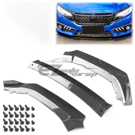 3PCS Carbon fiber Front Bumper cover Lip Body Kit For Honda Civic 2016-2018