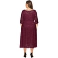 thumbnail image 3 of Vestido de noche de talla grande para mujer, encaje floral retro, manga 2/3, falda de longitud media, vestido de bolsillo de encaje hueco Adepaton BST3002660-1, 3 of 5
