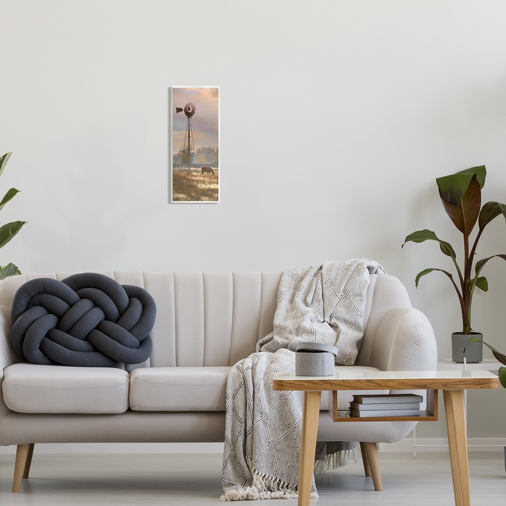 Stupell Grazing Horse Rural Windmill Pasture Landscape Photography Wall Plaque Unframed Art Print Wall Art