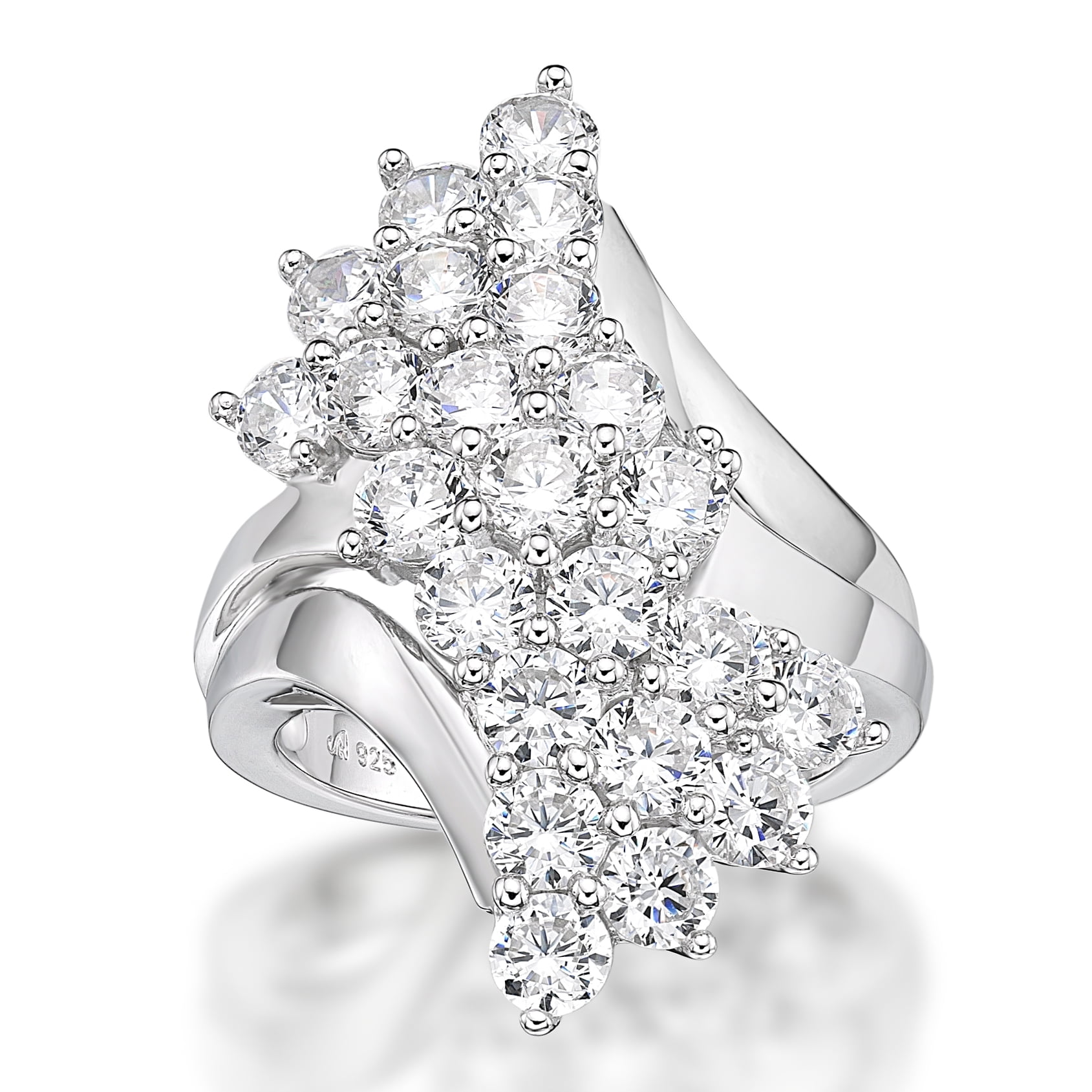 925 Sterling Silver cocktail ring white round cz baguette leaf bypass party