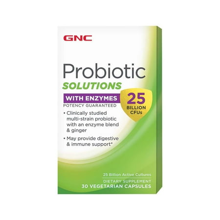 GNC Probiotic Solutions with Enzymes with 25 Billion CFUs, 30 Capsules, Daily