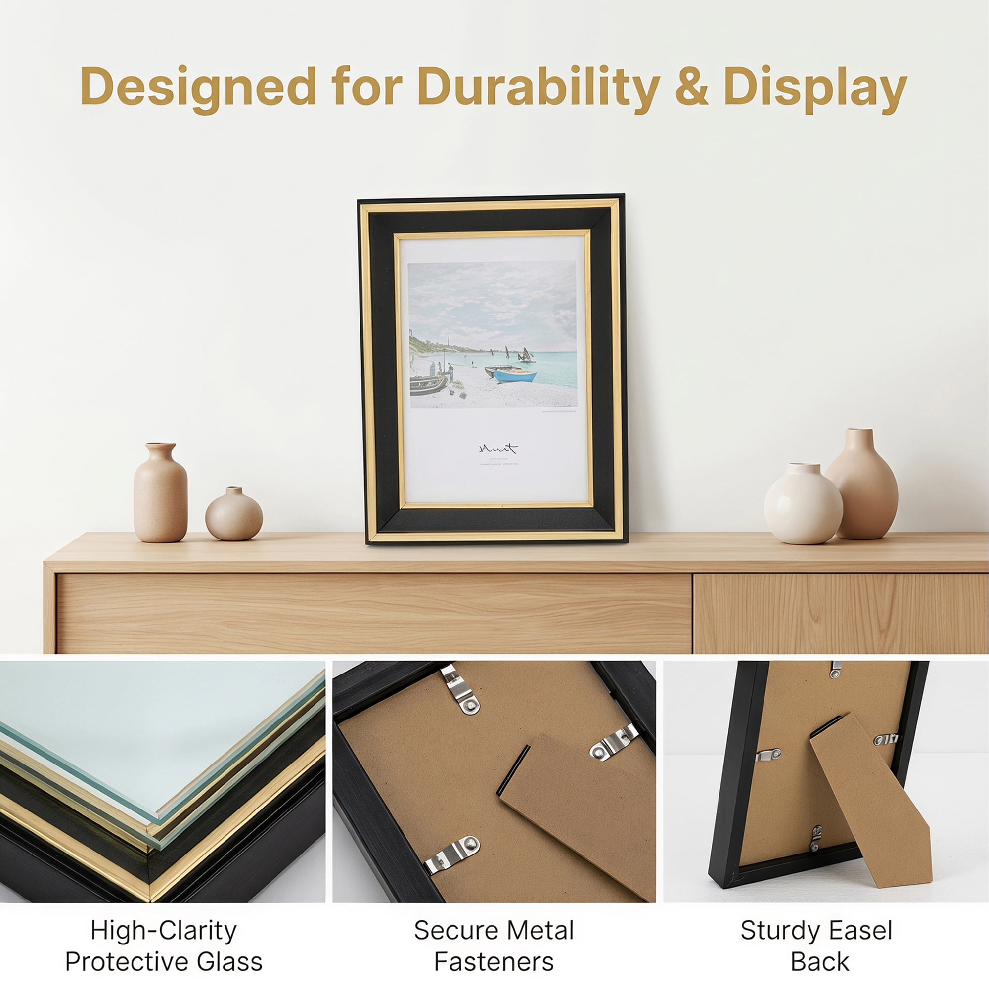 Unique Bargains Classic Resin Gallery Wall Decor Picture Frame Black Gold 4" x 6"
