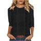 thumbnail image 3 of Ropa para mujer,Blusa informal de punto con cuello redondo y mangas 3/4 para mujer, color liso, de imitación de tela, para uso diario y en casa, sopatenor, 3 of 9