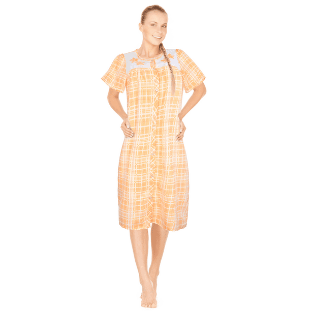 JEFFRICO Womens Snap Front Housecoat Lounger Duster House Dress Short