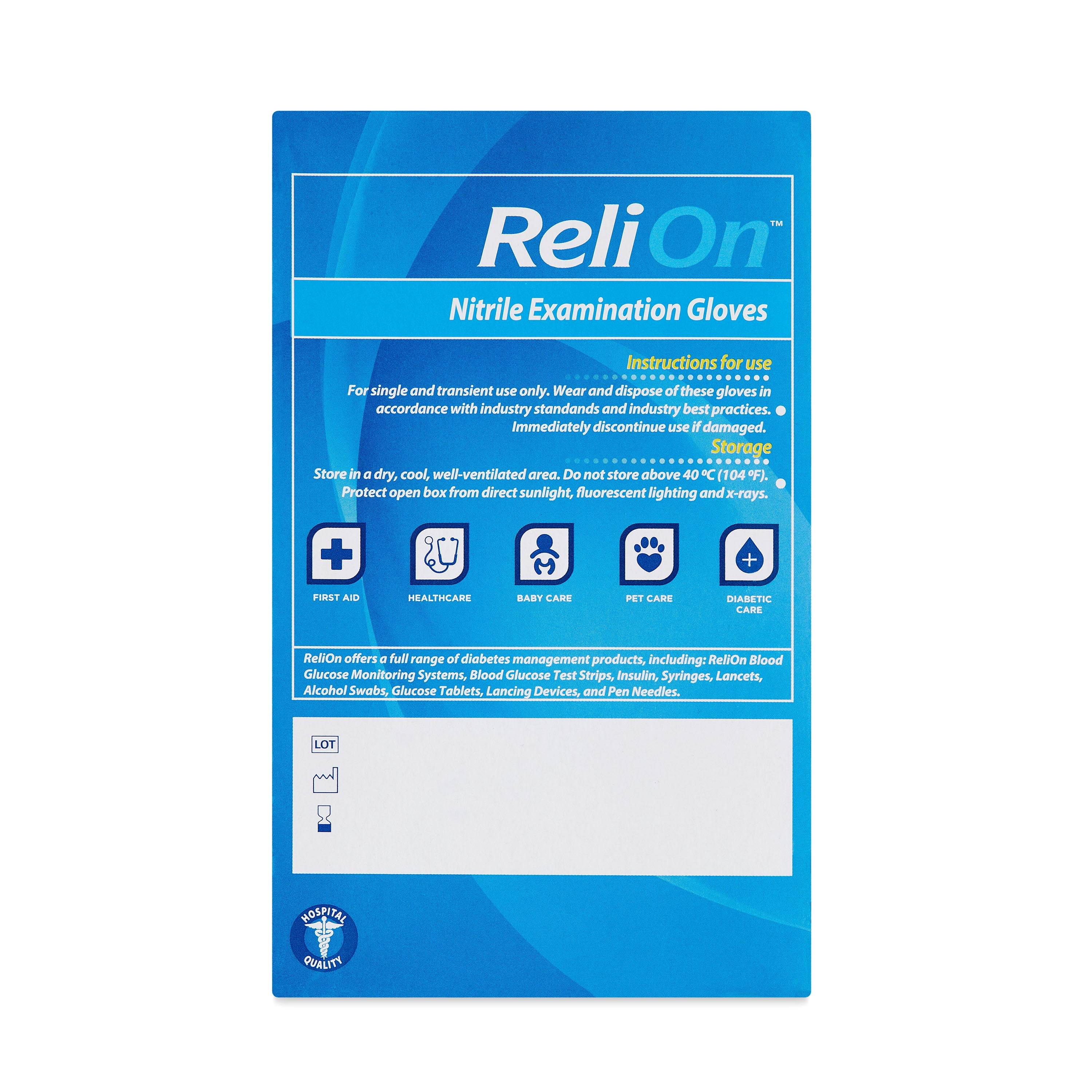 ReliOn Nitrile Examination Gloves, One Size Fits Most, 50 Count