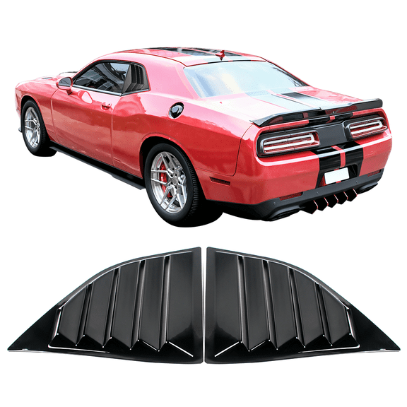 Ikon Motorsports Compatible with 08-23 Dodge Challenger XE V2 Style Gloss Black Rear Quarter Side Window Louvers Scoop Cover Vent 2Pc Set 2008 2009 2010 2011 2012 2013 2014 2015 16 17 18 2019 20