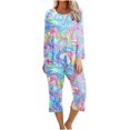 thumbnail image 2 of Puntoco Conjunto de pijama capris de manga larga con cuello redondo y estampado de dos piezas para mujer Puntoco Puntoco-8218, 2 of 5