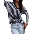 thumbnail image 4 of QAFOPEH Women Striped Print V Neck Long Sleeve Open Back T-Shirt, 4 of 6