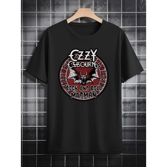 Men's Vintage Rock Band Graphic T-Shirt - Black Casual Short Sleeve Tee with Retro Music Print, Round Neck Summer Top, Machine Washable Gift for Him, Rock Band T Shirts, Regular Fit Shirt