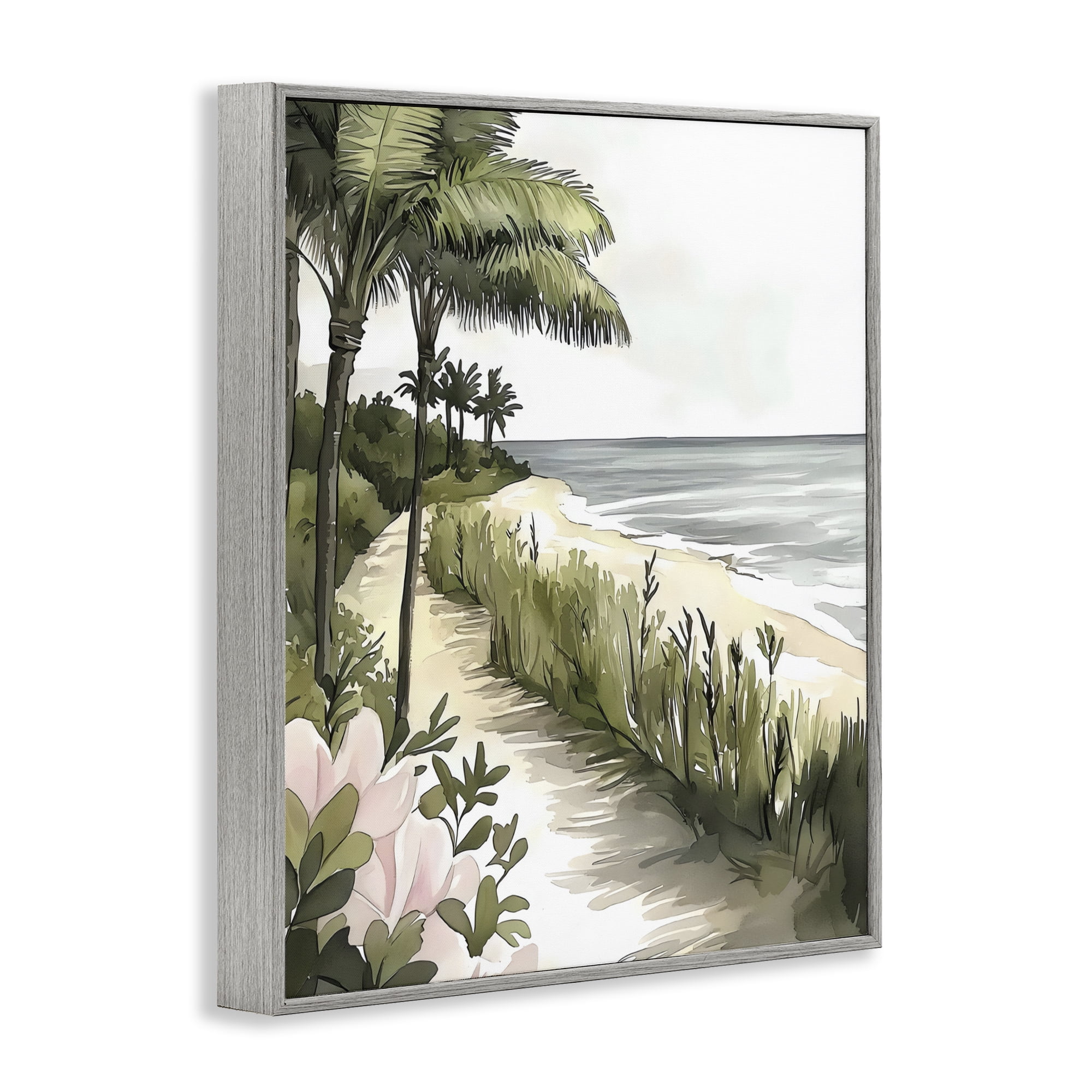 Stupell Industries Coastal Calm Palm Tree Pathway Gray Framed Giclee Art, design by Riley B