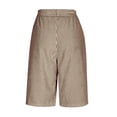 thumbnail image 4 of Women's High Waisted Striped Bermuda Shorts, Button Front Elastic Waist Wide Leg Culottes with Pockets, Summer Casual Beach Vacation Resort Outdoor Daily Wear Fashion Capri Pants Wine S, 4 of 5