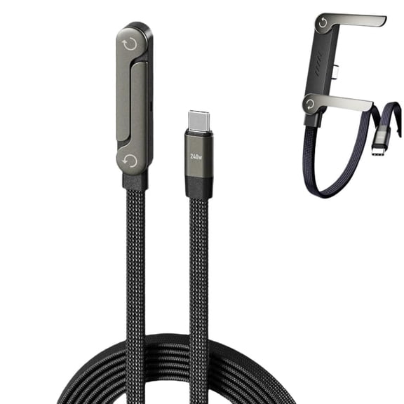 Sideways Phone Charger – 2 in 1 Invisible Holder Charger Cable with Built-in Phone Stand, 240W Fast Charge Braided USB-C Cable, Foldable & Durable Cord for Phones, Tablets