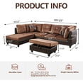 thumbnail image 2 of PonLiving Sectional Sofa, 3 Piece Living Room Couch with Storage Ottoman, Left Facing Chaise, Brown, 2 of 6