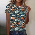 thumbnail image 3 of Tops de Ajuste Suelto para las Mujeres Nueva Manga Corta Cuello Redondo Suéter Caballo Casual Impreso Camiseta, Ligero Top de Verano, 3 of 5